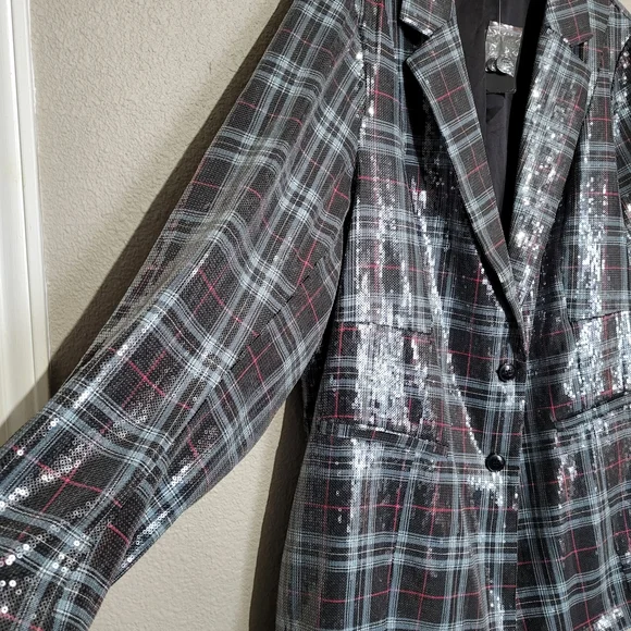 Torrid Gray Plaid Sequin Blazer - Picture 4 of 9